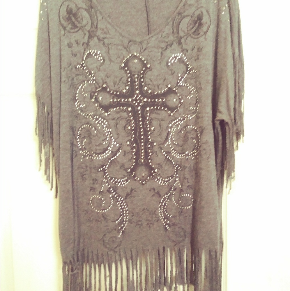 Liberty Wear, Crystal Detailed Shaggy T-Shirt.